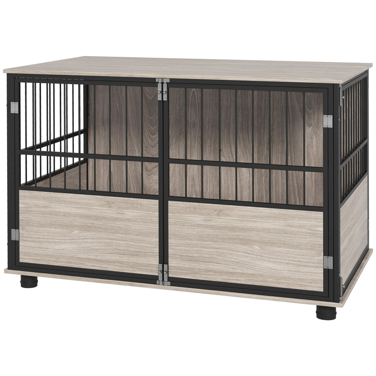Cage pour chien intérieur, table d'appoint, 100 x 60 x 68 cm, niche, 3 portes verrouillables, aspect bois noir-0