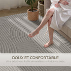 Tapis salon 230 x 160 cm, tapis à poils épais géométrique, moelleux et antidérapant, gris-3