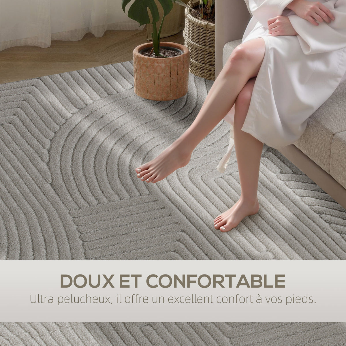 Tapis salon 230 x 160 cm, tapis à poils épais géométrique, moelleux et antidérapant, gris-3