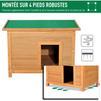 Niche pour chien chat en bois sur pied chenil toit ouvrant bitumé pin massif pré-huilé 85 x 58 x 58 cm-4