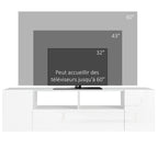 Meuble TV, banc TV, meuble de télévision, jusqu'à 60 pouces, avec lumières LED, 2 étagères et placards, panneau de porte brillant, 137 x 35 x 42 cm, blanc-6