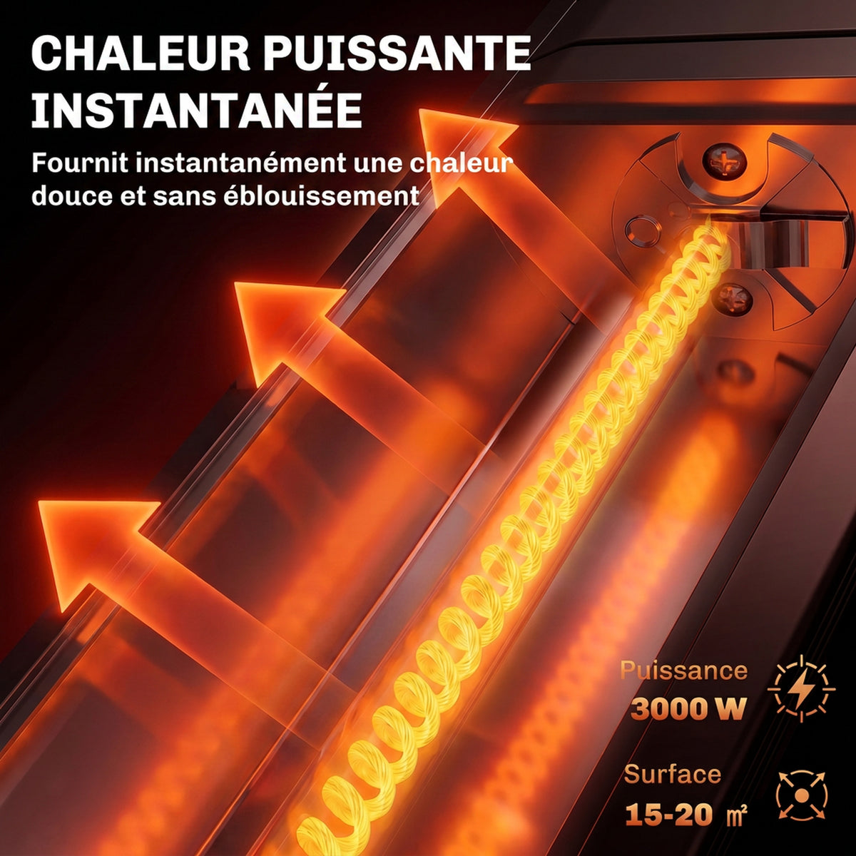 Radiateur Infrarouge 3000W Mural IP65, Télécommande, Écran Tactile LED, Minuterie, 9 Niveaux, 102,4x10x5,5cm, Noir-3