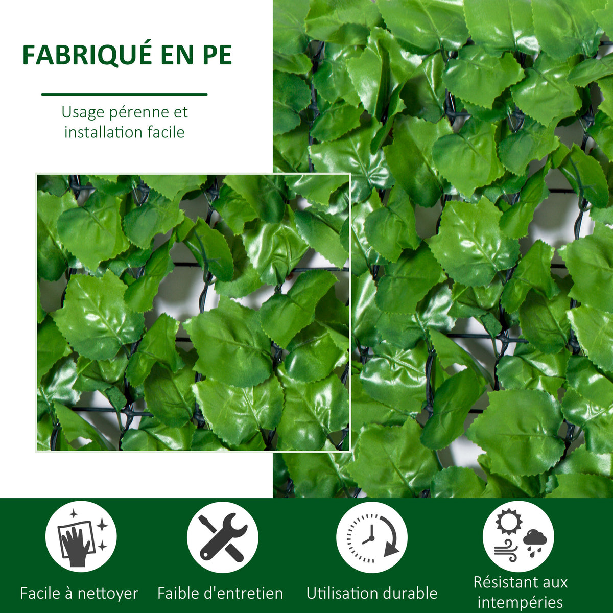Haie Artificiel Brise-Vue décoration Rouleau 3L x 1H m Feuillage réaliste Anti-UV Vert-3
