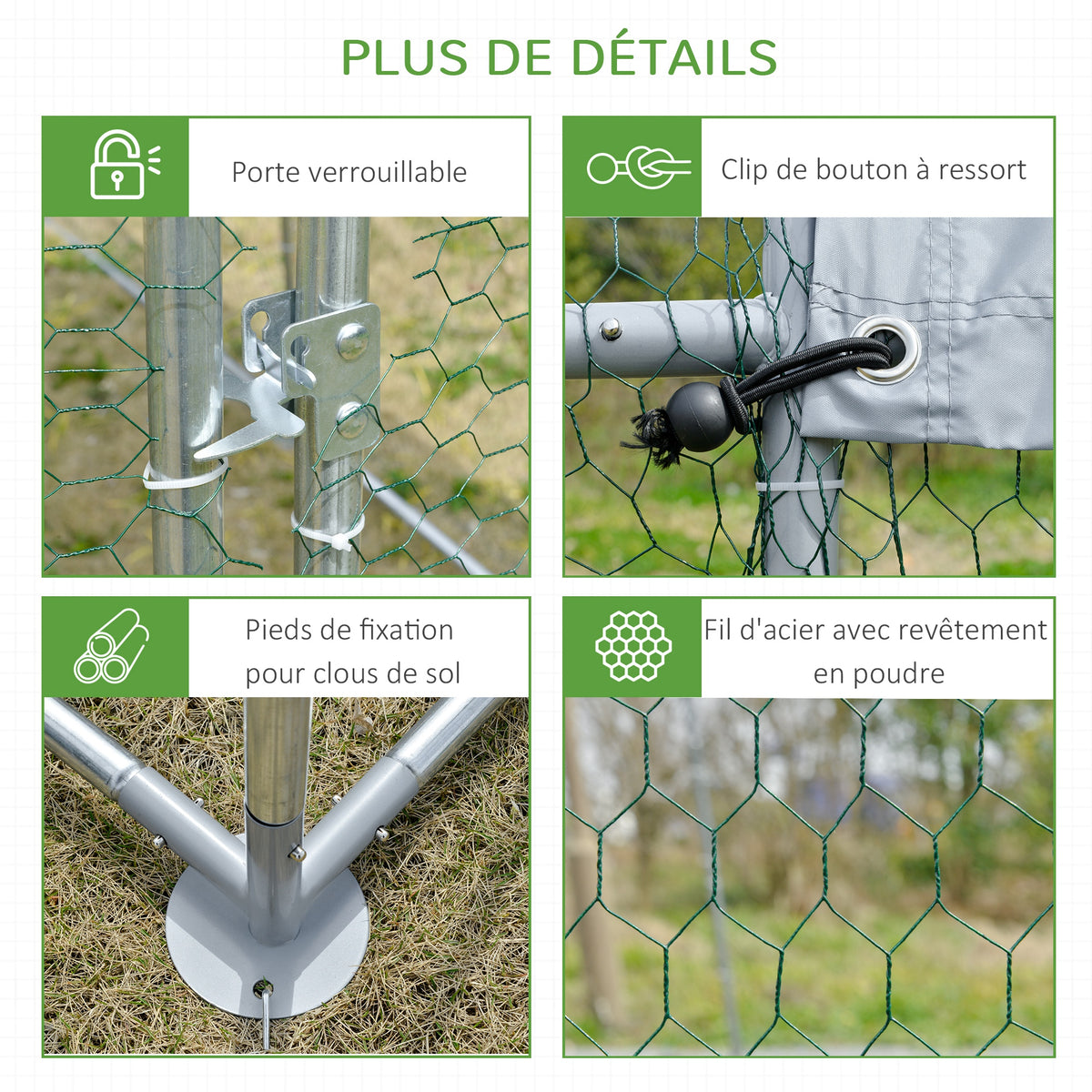 Grand enclos poulailler 10,64 ㎡ parc grillagé toit anti-UV porte verouillable 2,8 x 3,8 x 1,97 m argenté-6