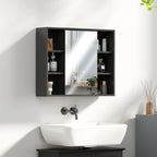 Meuble salle de bain avec miroir, placard à portes et 6 compartiments ouverts, 60 x 14,5 x 49,4 cm, noir-6