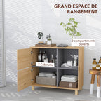 Meuble de salle de bain, meuble de rangement avec compartiments ouverts et placard, dim. 80 x 35 x 70 cm, bois naturel-3