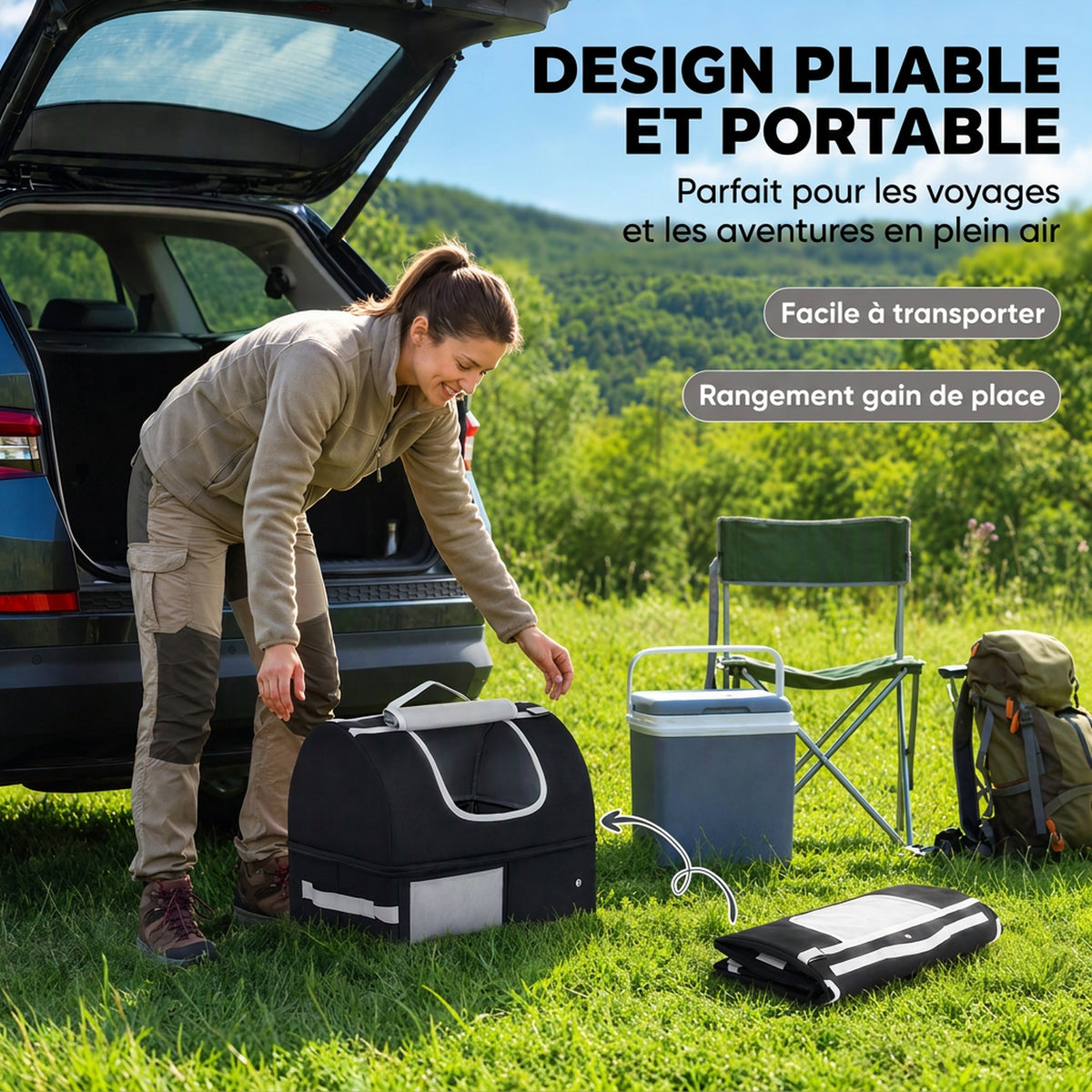 Bac à Litière Pliable Litière Voyage Chat Portable Couvercle Zippé Oxford 600D Imperméable Anti-Fuite 43x33x34cm Noir-3