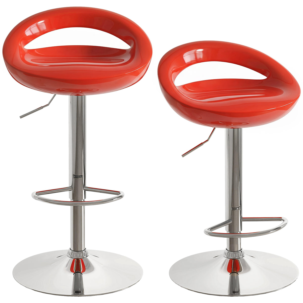 Lot de 2 tabourets de bar chaises de bar hauteur réglable dossier et repose-pieds pivotant à 360° 46x41x76-96cm rouge-0