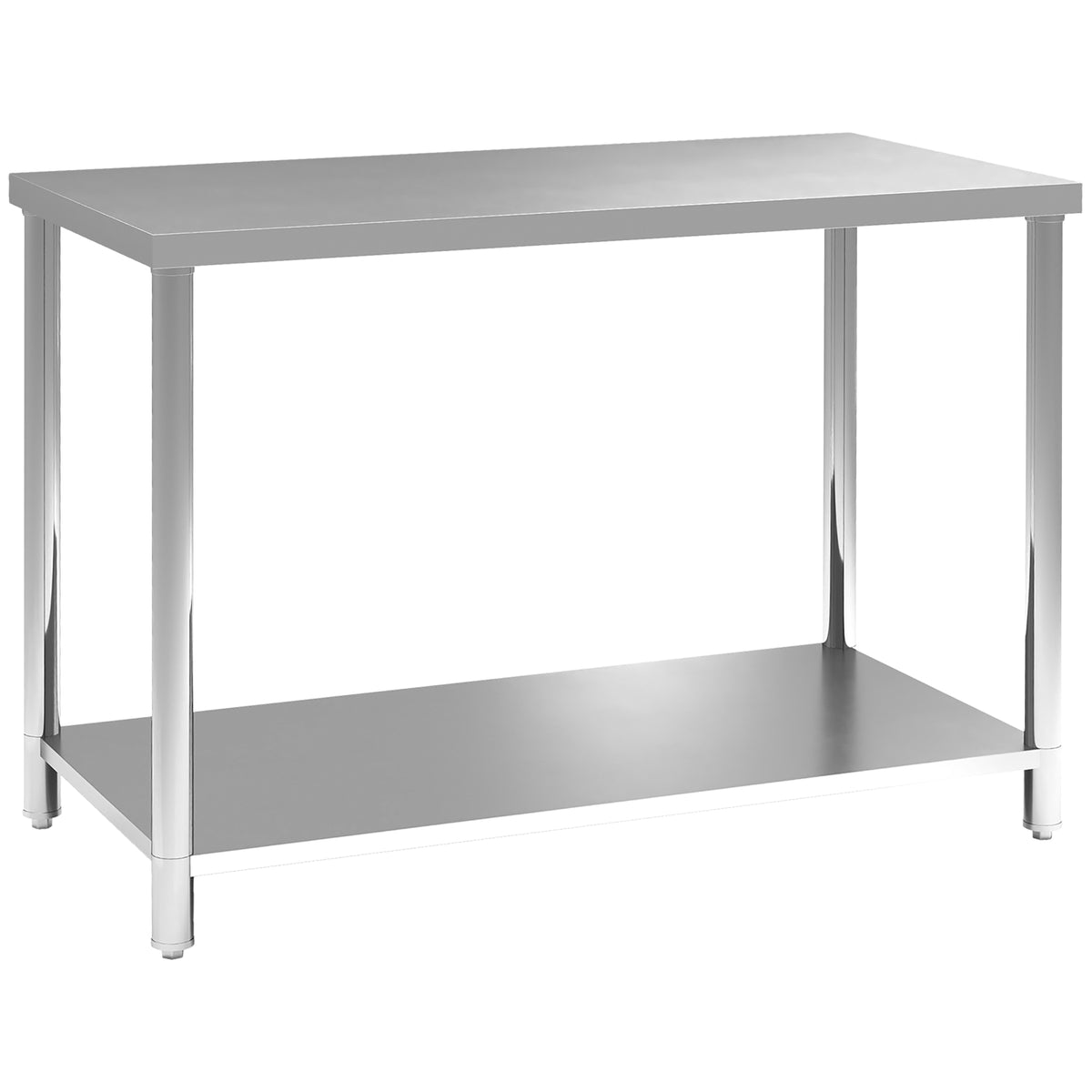 Table de travail, établi d'atelier en acier inoxydable 2 étagère, pour atelier, garage, hangar, 120x60x86cm, argenté-0