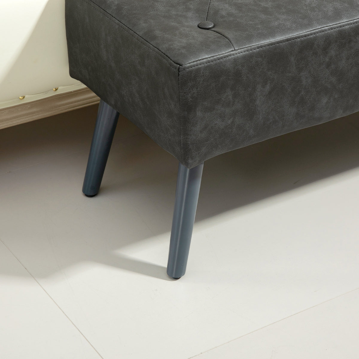 Banc bout de lit banquette capitonnée style vintage 114 x 38 x 42 cm piètement bois revêtement gris-7