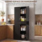 Buffet haut armoire de cuisine 4 portes 2 placards et 1 tiroir central hauteur 180 cm avec 2 étagères réglables noir-3