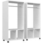 Lot de 2 portants à vêtements penderie mobile avec roulettes 2 niches + Grand Espace penderie en bois Blanc-0