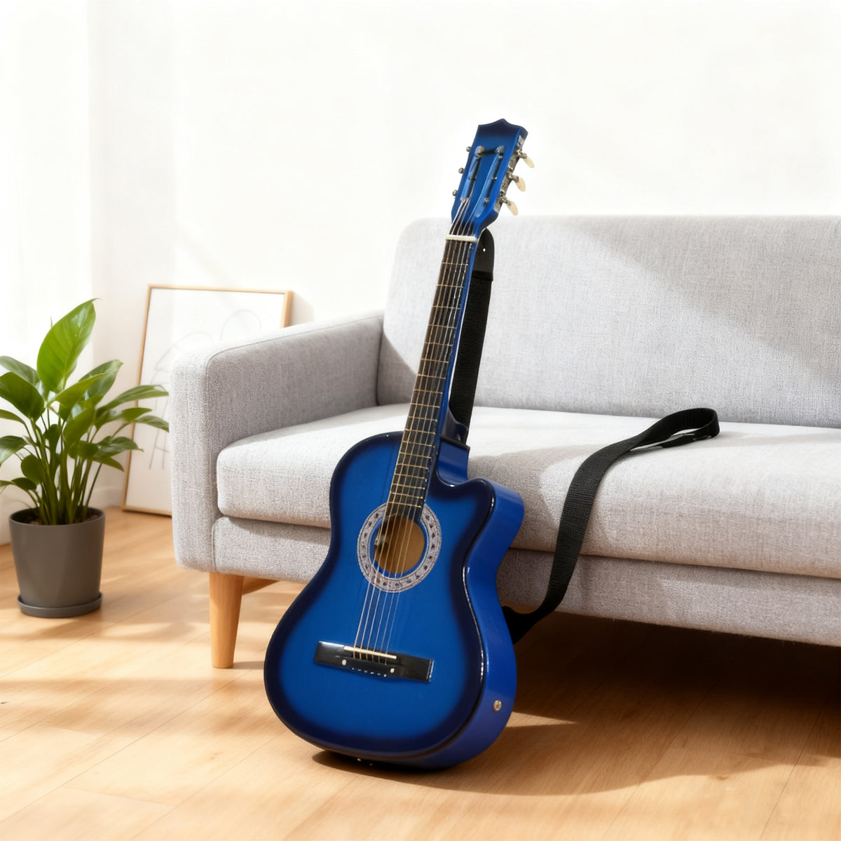 Pack guitare électrique kit guitare électrique avec sac, sangle, corde, médiators, câble, 96,5x35,8x8,5cm, bleu et noir-1
