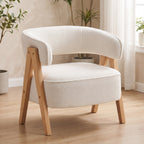 Fauteuil de salon en tissu bouclette, chaise rembourrée, assise large, dossier ergonomique, 70 x 64 x 71 cm, blanc-1