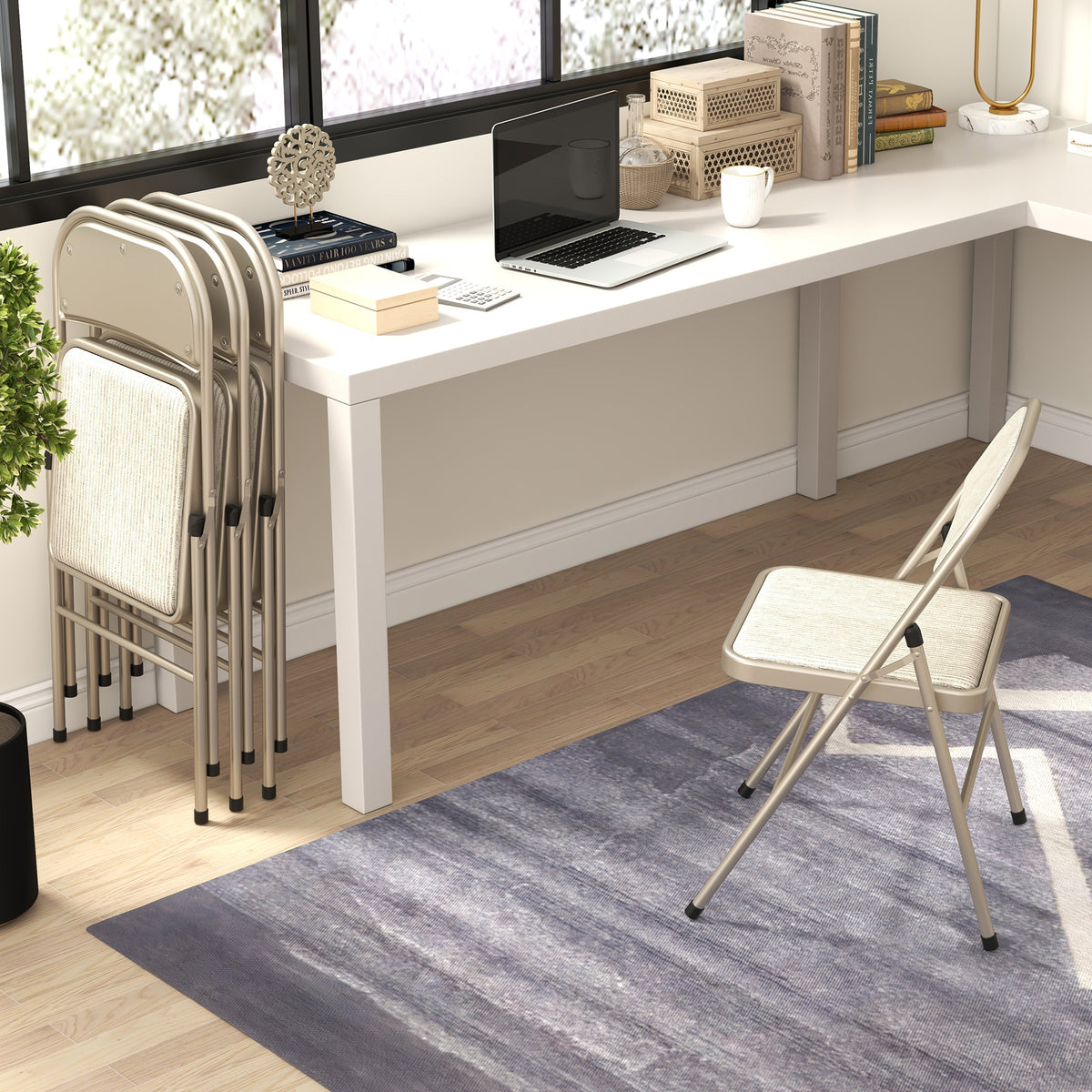 Lot de 4 chaises pliantes chaises de salle à manger portables cadre en acier dim. 45l x 46P x 78H cm beige-8
