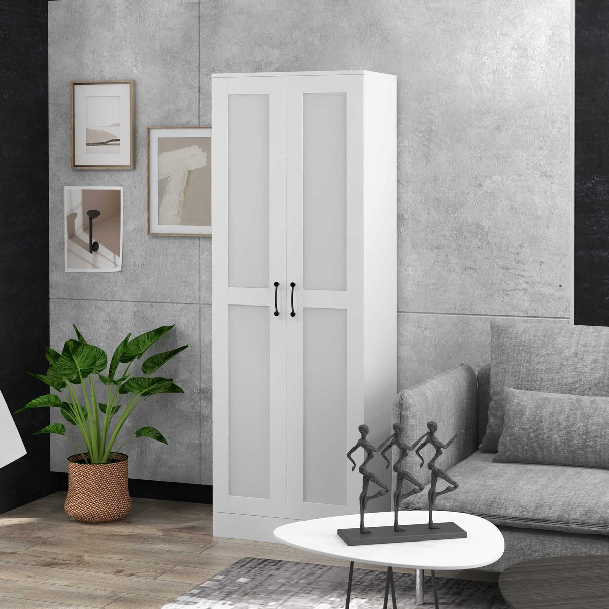 Armoire 2 portes meuble de rangement avec 5 étagères, style contemporain, 60L x 36,5l x 175H-9