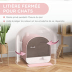 Bac à litière pour chat avec porte battante pelle et filtre inclus dim. 43L x 44l x 47H cm rose-4