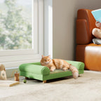 Canapé pour chien chat lit pour chien surélevé, assise de tapis frais, accoudoirs, en velours doux 63 x 41 x 17 cm, vert-8