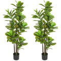 Lot de 2 plantes artificielles intérieures 150 cm, fausse plante à figuier lyre avec pot en ciment, vert-0