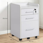 Caisson de bureau rangement bureau sur roulettes 3 tiroirs 1 verrouillable 1 trieur dossiers en bois blanc-2