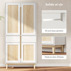 Buffet haut cuisine, armoire de cuisine avec 4 portes, 2 tiroirs et étagères réglables, 80x35x170cm, blanc et chêne-6