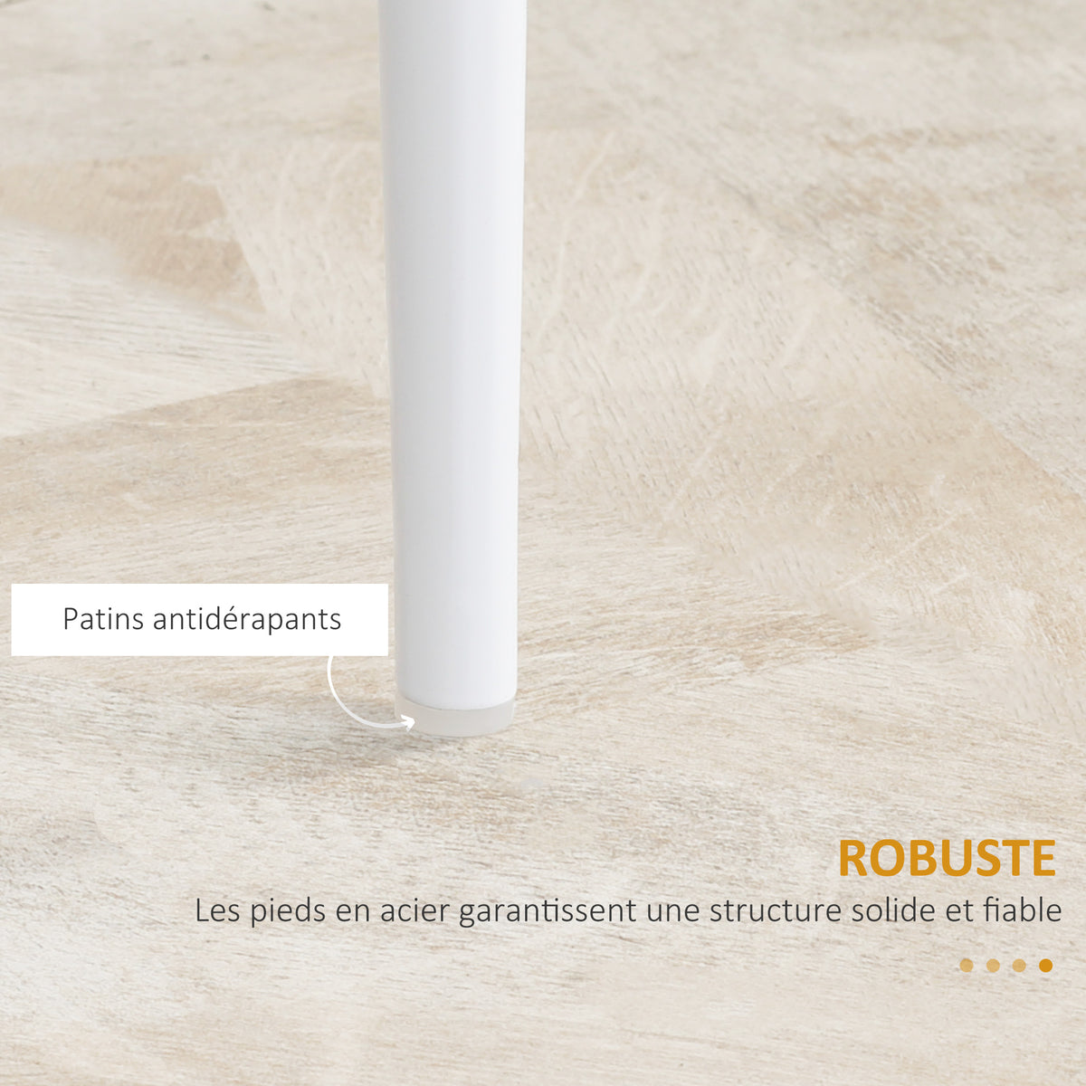 Lot de 4 chaises de salle à manger avec dossier haut, revêtement synthétique et pieds en acier, blanc-6