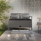 Banc extérieur jardin 2 places banc de rangement 160L en rotin PE avec coussin 2 oreillers 112 x 62 x 82 cm gris-4