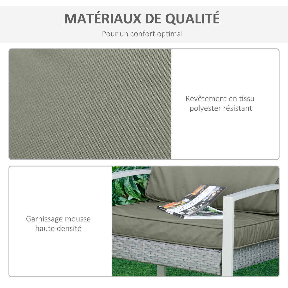 Coussins pour chaise fauteuil de jardin coussins d'assise de dossier déhoussables polyester 56x52/56x46cm gris foncé-4