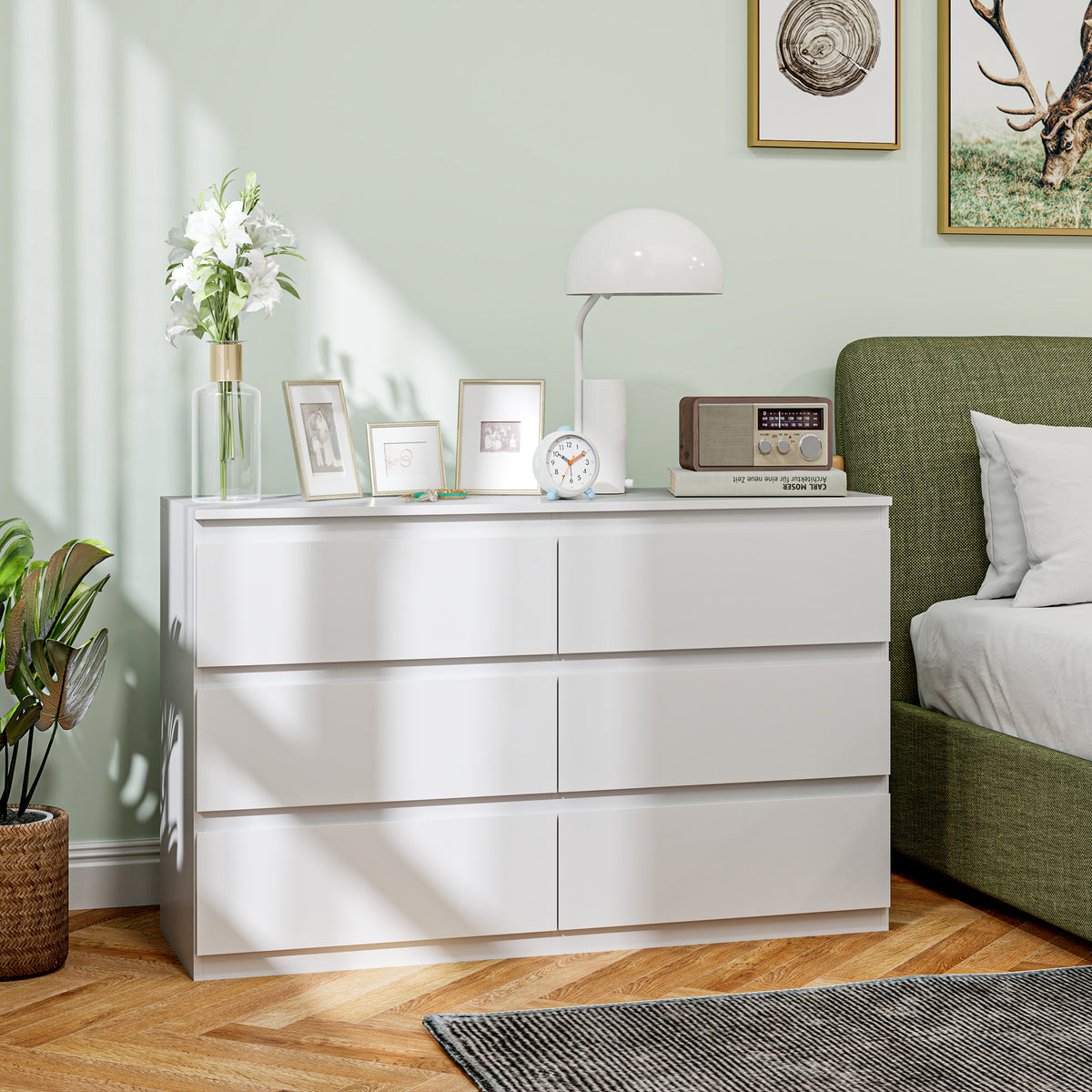 Commode 6 tiroirs meuble de rangement sans poignées design minimaliste 120 x 39 x 75 cm blanc-1