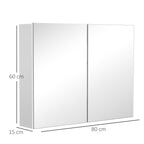 Armoire murale salle de bain avec miroir, 80 x 15 x 60 cm, meuble salle de bain, armoire de toilette avec double portes et étagères réglables, blanc-2