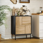 Buffet salon meuble de rangement armoire de cuisine portes à pousser et 4 placards style moderne 60 x 35 x 78 cm, noir-9