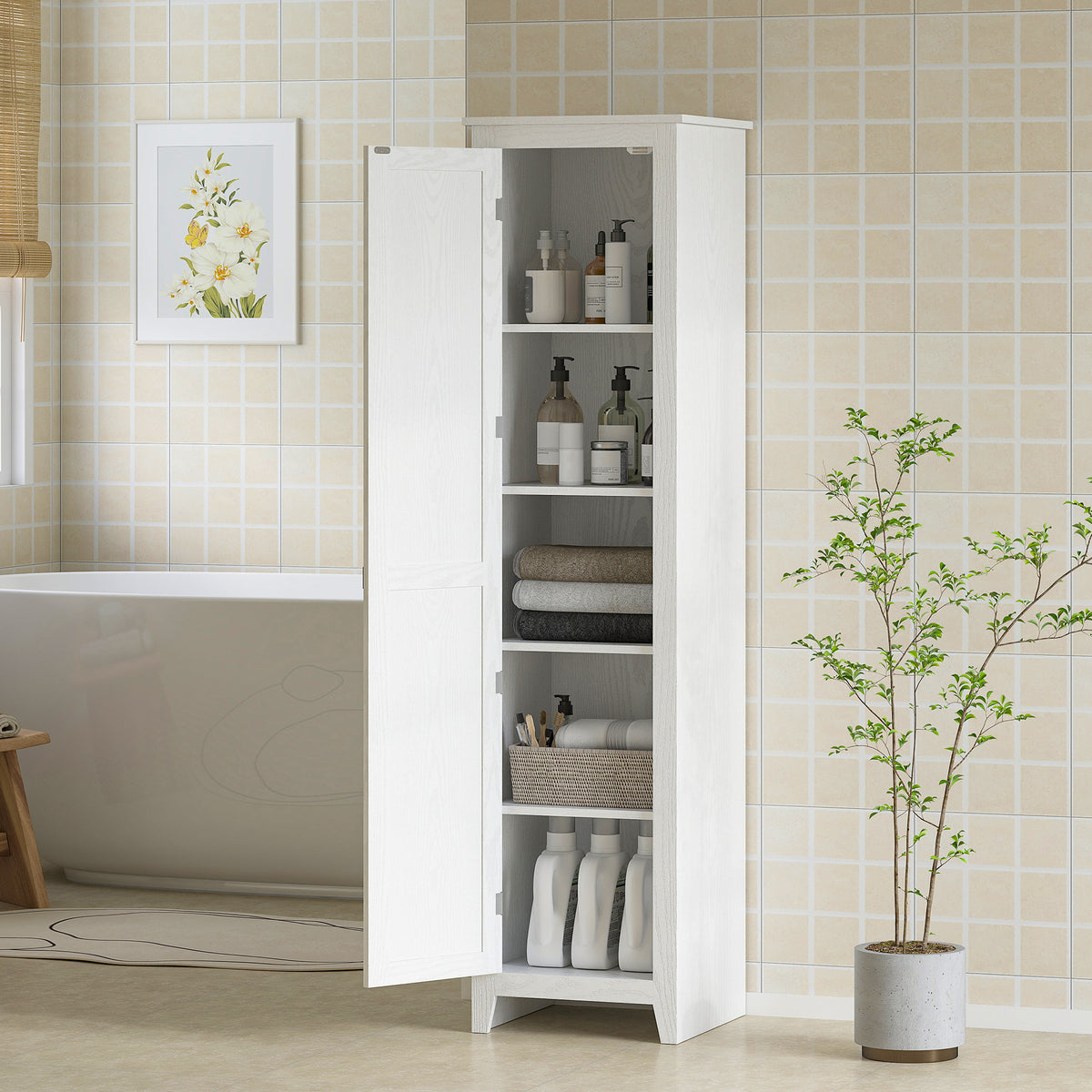 Armoire de Rangement buffet cuisine avec 2 étagères réglables- Hauteur 170 cm en Bois Blanc-8