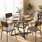 Table à manger ronde pour 4 personnes, Ø 100 x 76 cm, table de cuisine avec large plateau et étagère, brun rustique-1