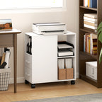 Support d'imprimante, meuble de rangement sur roulettes avec tiroirs, étagère réglable et compartiment ouvert, blanc-1