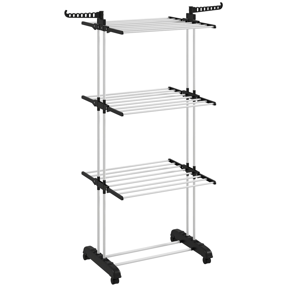 Séchoir étendoir à linge sur roulette pliable ailes latérales intérieure et extérieure 125 x 64 x 172 cm noir argent-0