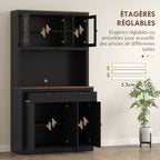 Buffet haut cuisine, armoire de cuisine, 6 portes, 2 tiroirs, plan de travail, étagères réglables, 100x40x180cm, noir-4