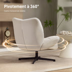 Fauteuil de salon pivotant, chaise rembourrée en chenille sans accoudoirs, assise et dossier larges, 70x80x82cm, crème-7
