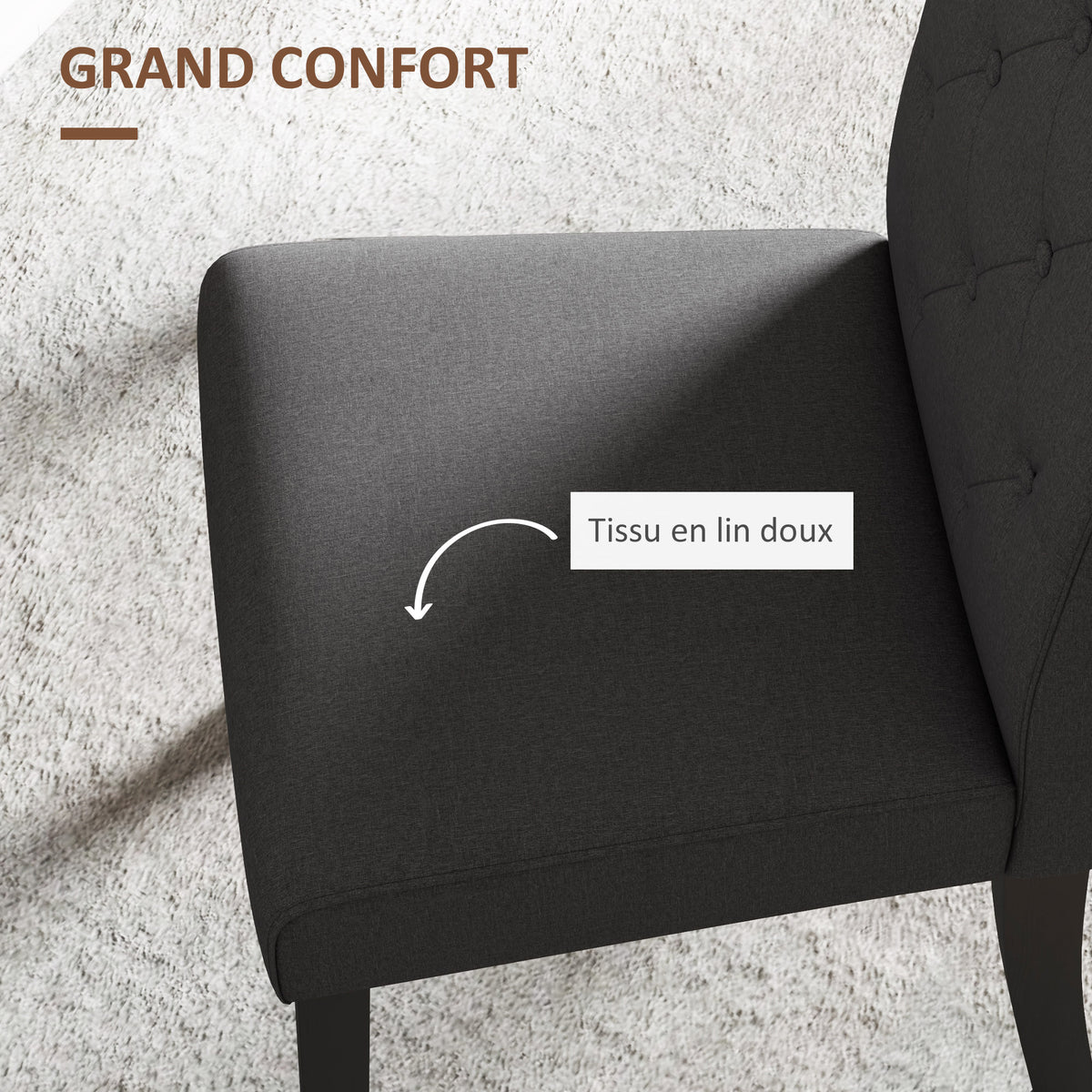 Lot de 2 chaises de Salle à Manger Chaise de cuicine Grand Confort Pieds en Bois Lin 47 x 61 x 101 cm gris foncé-5