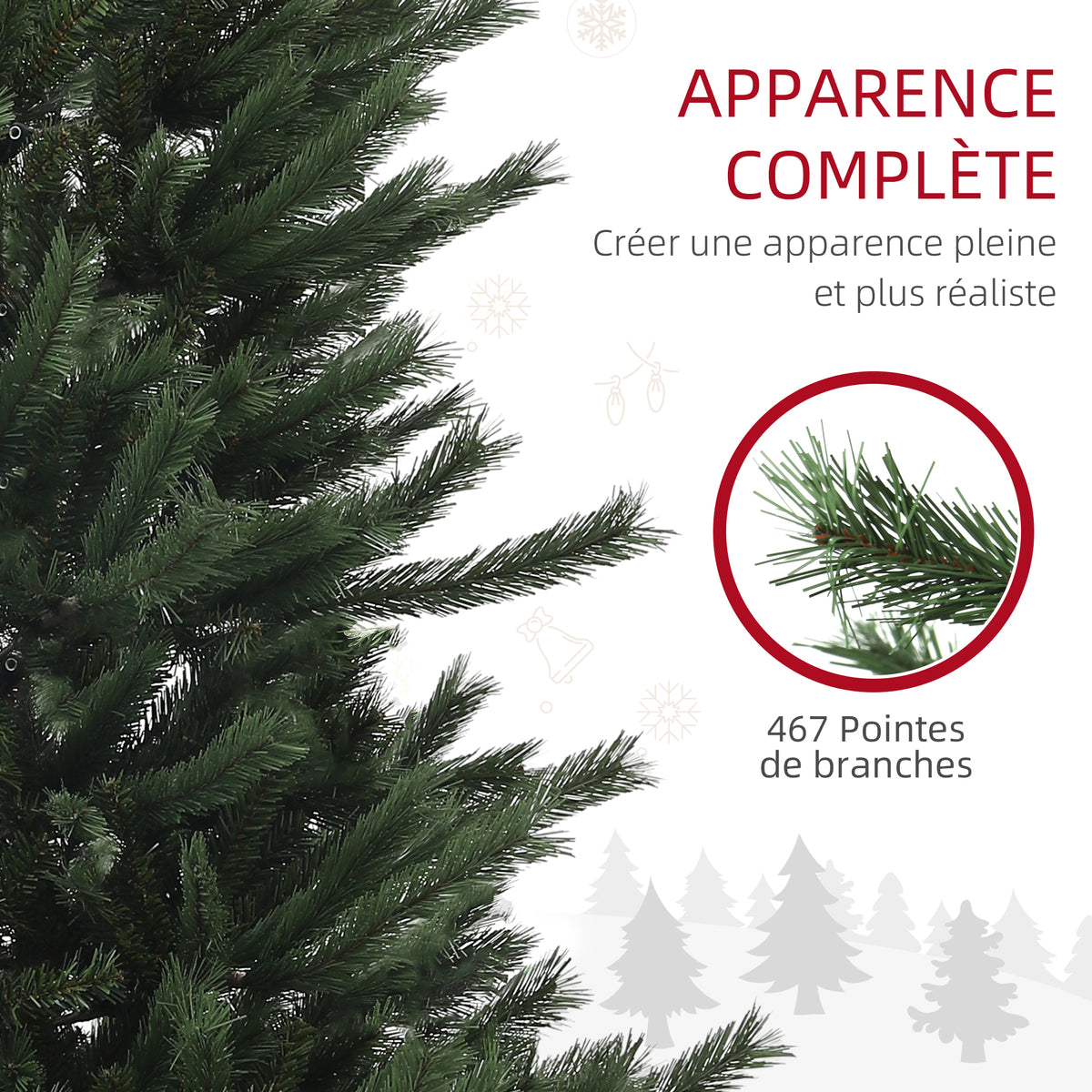 Sapin de Noël artificiel 180 cm Arbre de Noël avec support en acier pliable, 467 Branches, décoration de Noël, Vert-4