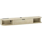 Meuble TV suspendu, meuble télé pour téléviseur jusqu'à 50 pouces, tiroir rabattable 2 étagères 120x24x16cm bois naturel-0