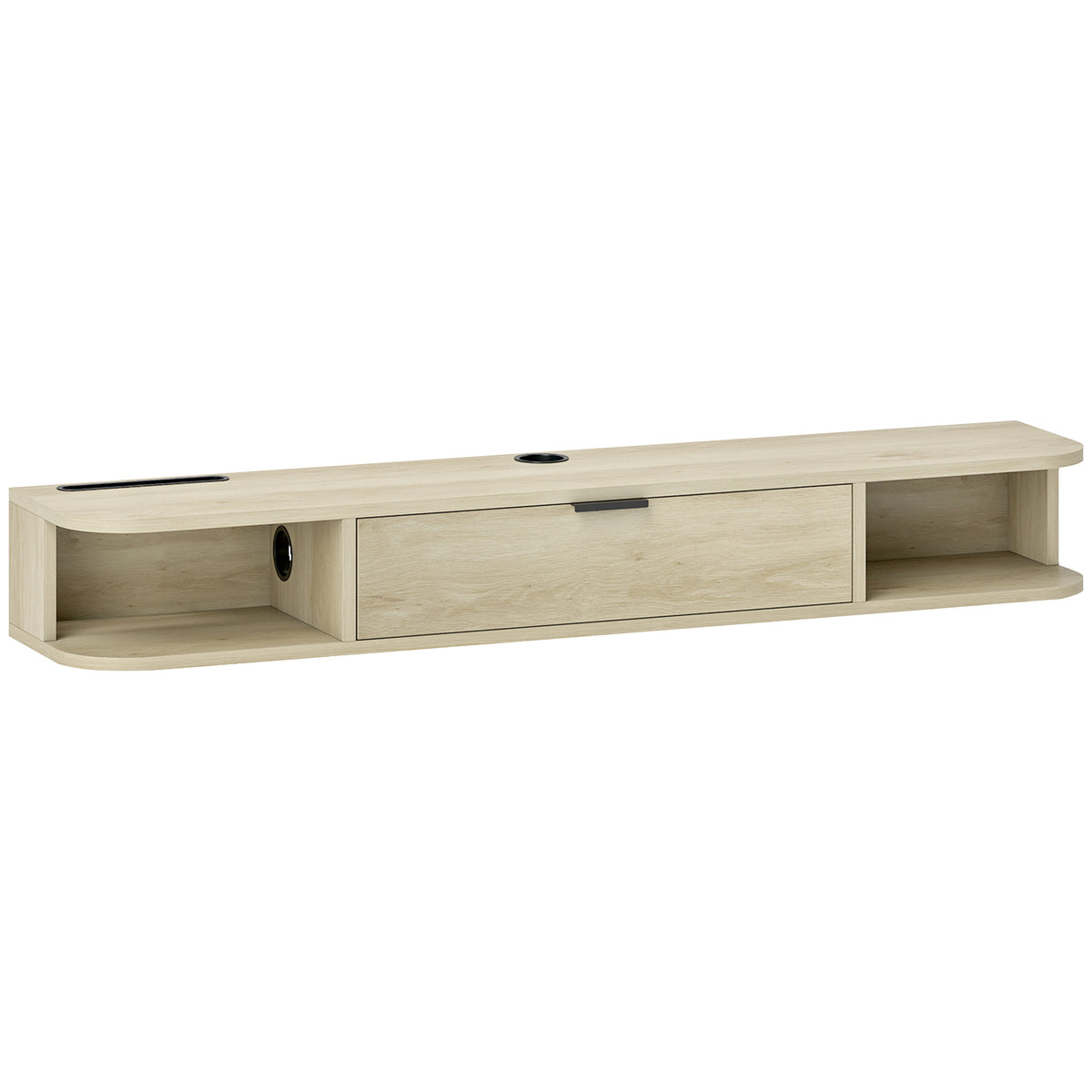 Meuble TV suspendu, meuble télé pour téléviseur jusqu'à 50 pouces, tiroir rabattable 2 étagères 120x24x16cm bois naturel-0