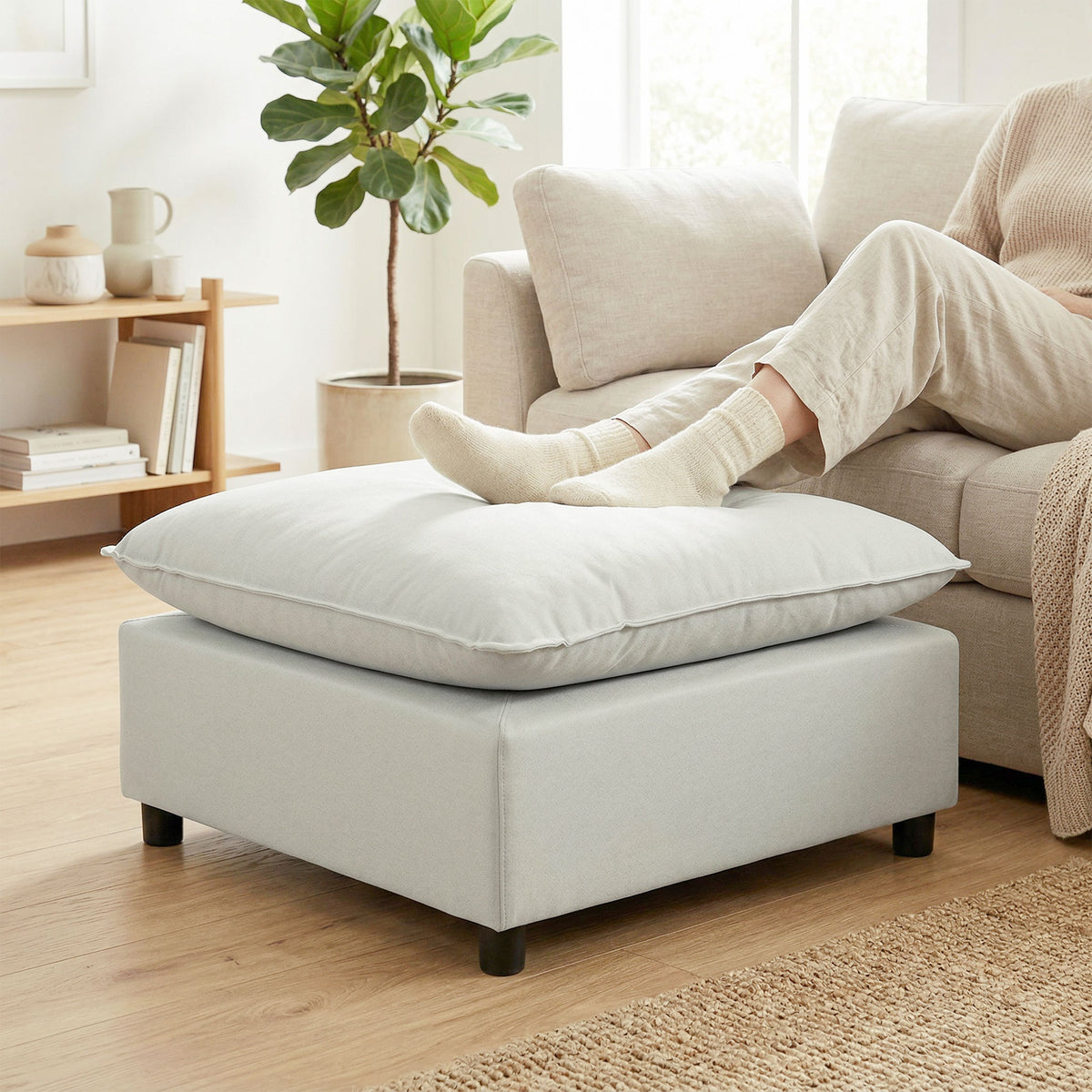 Repose pied salon carré, ottoman avec pieds en plastique, pouf salon pour chambre à coucher, entrée, 75x75x40 cm, gris-7