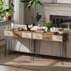 Table console avec 3 tiroirs, table d'entrée étroite avec pieds en épingle à cheveux en acier, 90 x 30 x 75 cm, marron-8