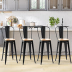 Lot de 4 tabourets de Bar Industriel avec Dossier Repose-Pied Hauteur Assise 76 cm métal noir Panneaux Multicouches Imitation Bois Clair-1