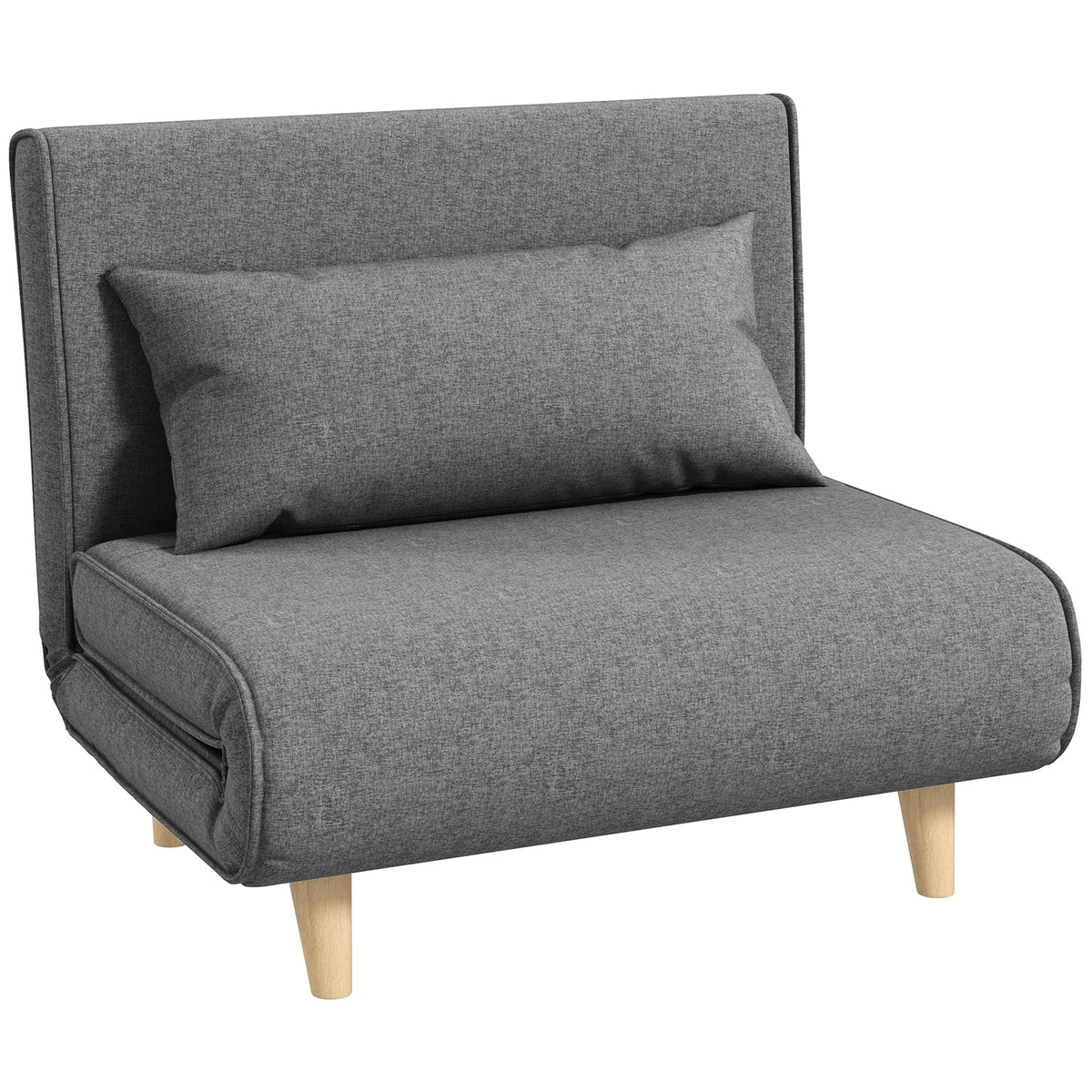 Fauteuil convertible 1 place, fauteuil-lit chauffeuse 3 en 1, dossier réglable, oreiller, tissu en lin, 94x78x80cm, gris-0