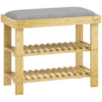 Banc à chaussures en bambou, étagère à chaussures à 3 niveaux, style scandinave, 60 x 29 x 49 cm, gris et bois naturel-0