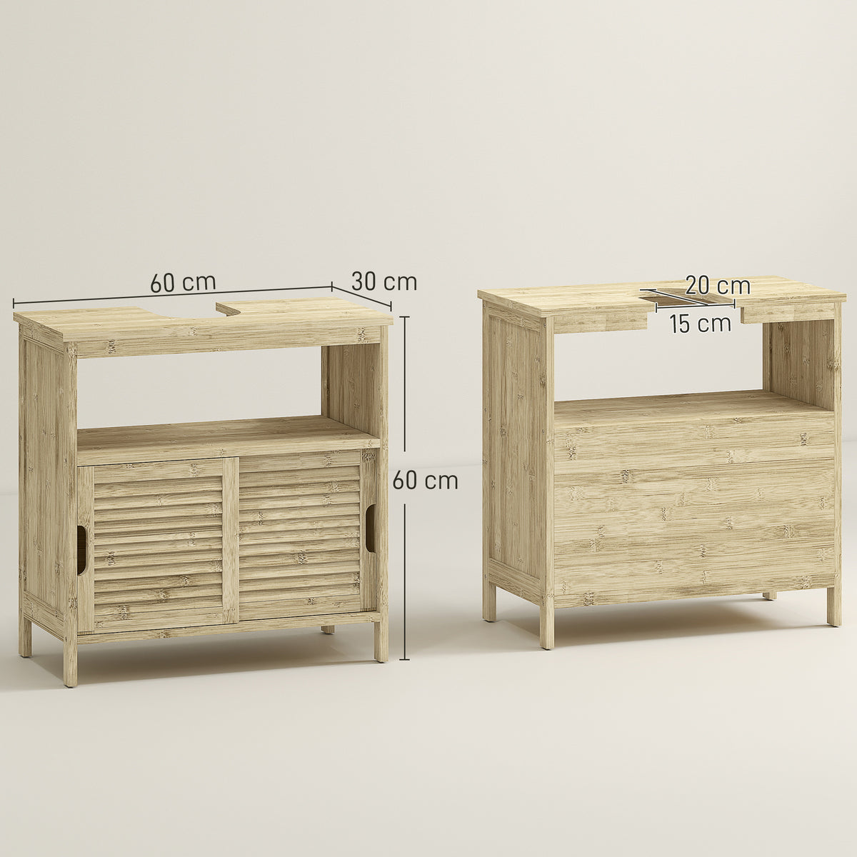 Meuble sous lavabo en Bambou, Meuble de Rangement pour Salle de Bain avec 2 Portes, 60 x 30 x 60 cm, Bois Naturel-2