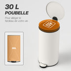 Poubelle cuisine 30L, poubelle à pédale avec seau intérieur amovible, couvercle à fermeture douce, 36x30x60,5cm, crème-3