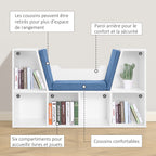 Bibliothèque banc 2 en 1 avec coussins de siège, étagère cube 6 compartiments ouverts et 2 niveaux, meuble de rangement pour salon, chambre à coucher, bureau, 102 x 30 x 61 cm, bleu-5