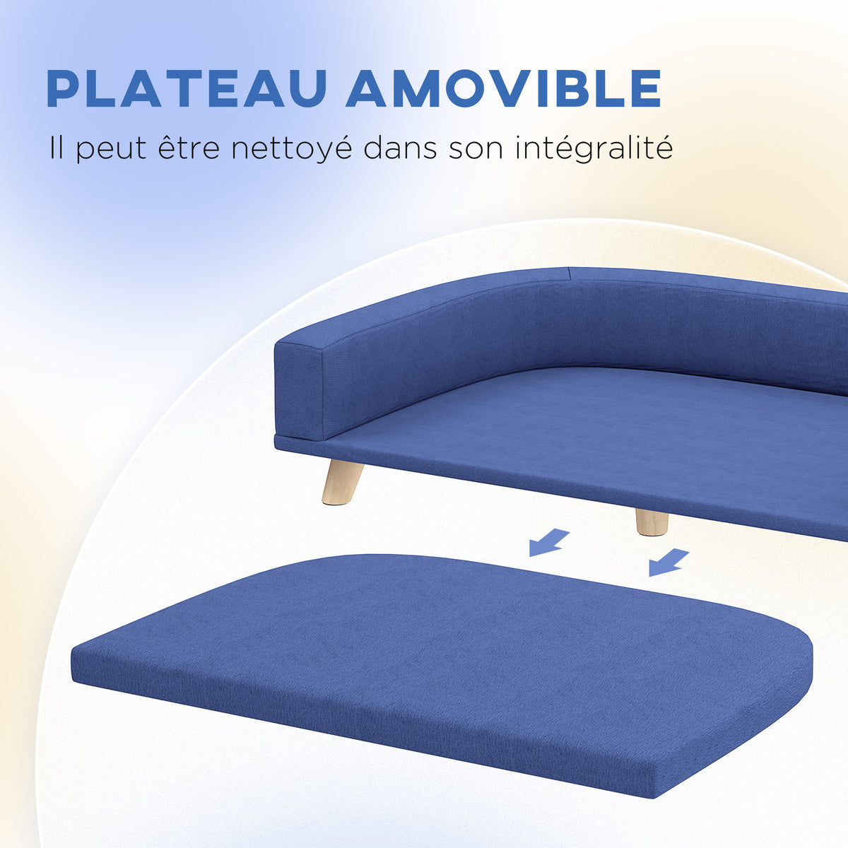 Canapé pour chien grand lit surélevé pour chien coussin lavable cadre en bois tissu polyester 98 x 67 x 25 cm bleu-4